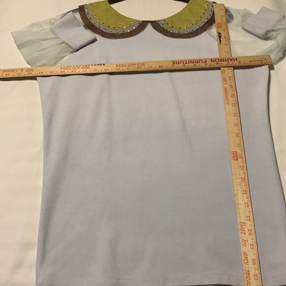 Stylish Sheer Sleeve Top with Yellow Collar - Picture 3 of 10